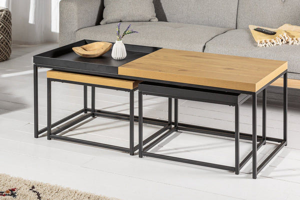 Set Of 3 Nesting Coffee Tables Loft 50cm/50cm/120cm Oak Look