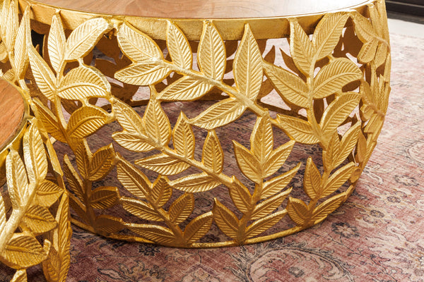 Set Of 2 Round Nesting Coffee Tables Abstract Leaf 54cm/68cm Metal Gold