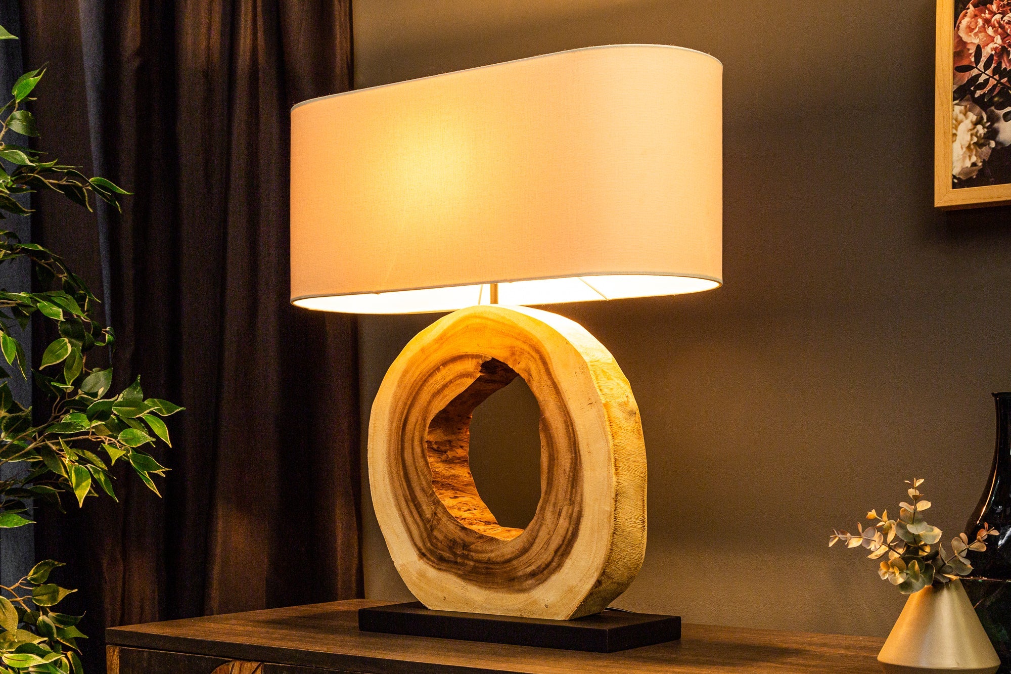 Table Lamp Organic Artwork 62cm Walnut Natural