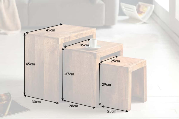 Set Of 3 Side Tables Makassar 29cm/37cm/45cm Mango Wood Natural