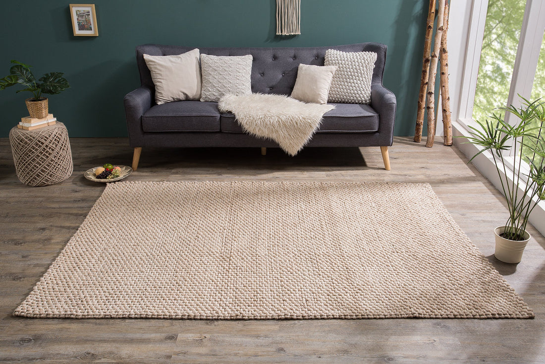 Hand-woven Rug Loop 240x160cm Wool Beige