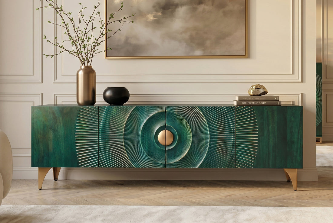 TV Stand Golden Eye 180cm Mango Wood Turquoise Gold