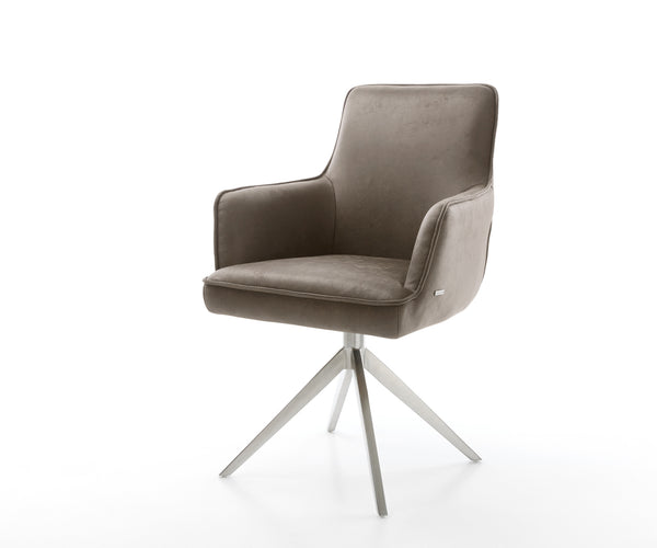 Dining Chair Heira Microfiber Taupe Vintage Cross Base 360° Swivel Silver Pocket Springs