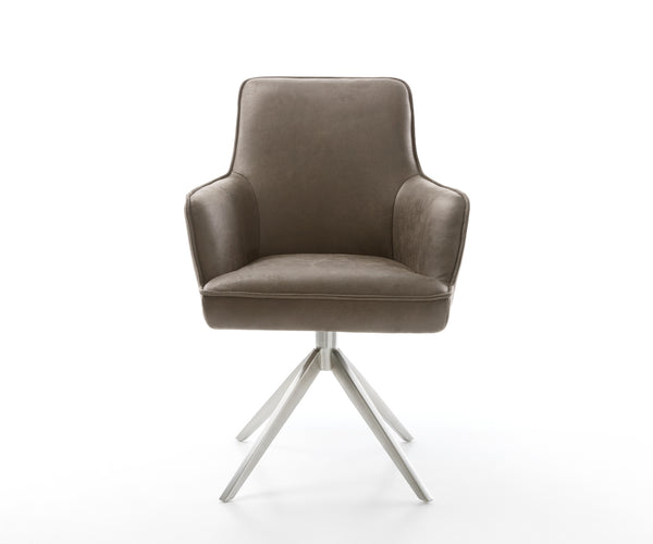 Dining Chair Heira Microfiber Taupe Vintage Cross Base 360° Swivel With Rocking Function Silver Pocket Springs