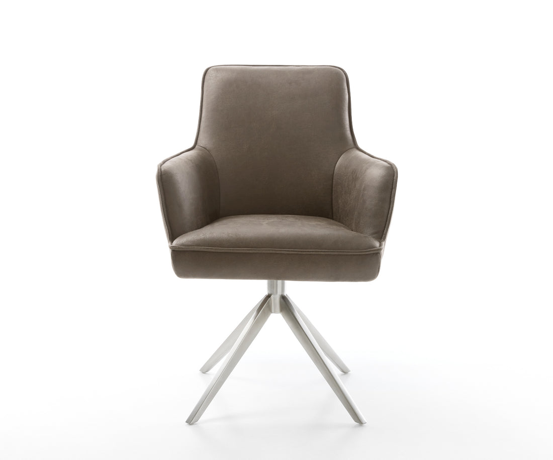 Dining Chair Heira Microfiber Taupe Vintage Cross Base 360° Swivel Silver Pocket Springs