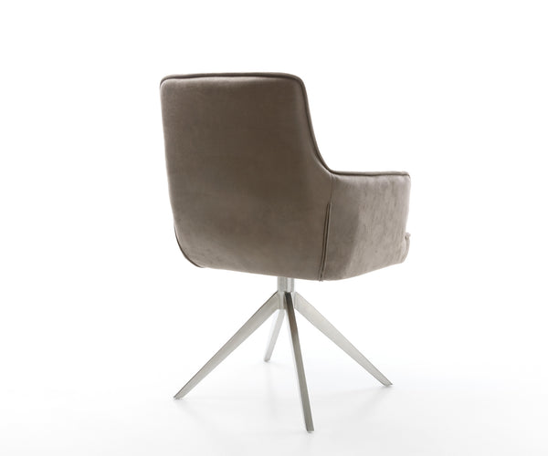 Dining Chair Heira Microfiber Taupe Vintage Cross Base 360° Swivel Silver Pocket Springs