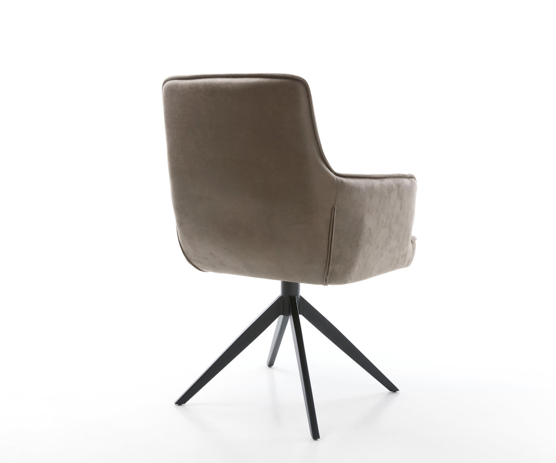 Dining Chair Heira Microfiber Taupe Vintage Cross Base 360° Swivel Black Pocket Springs