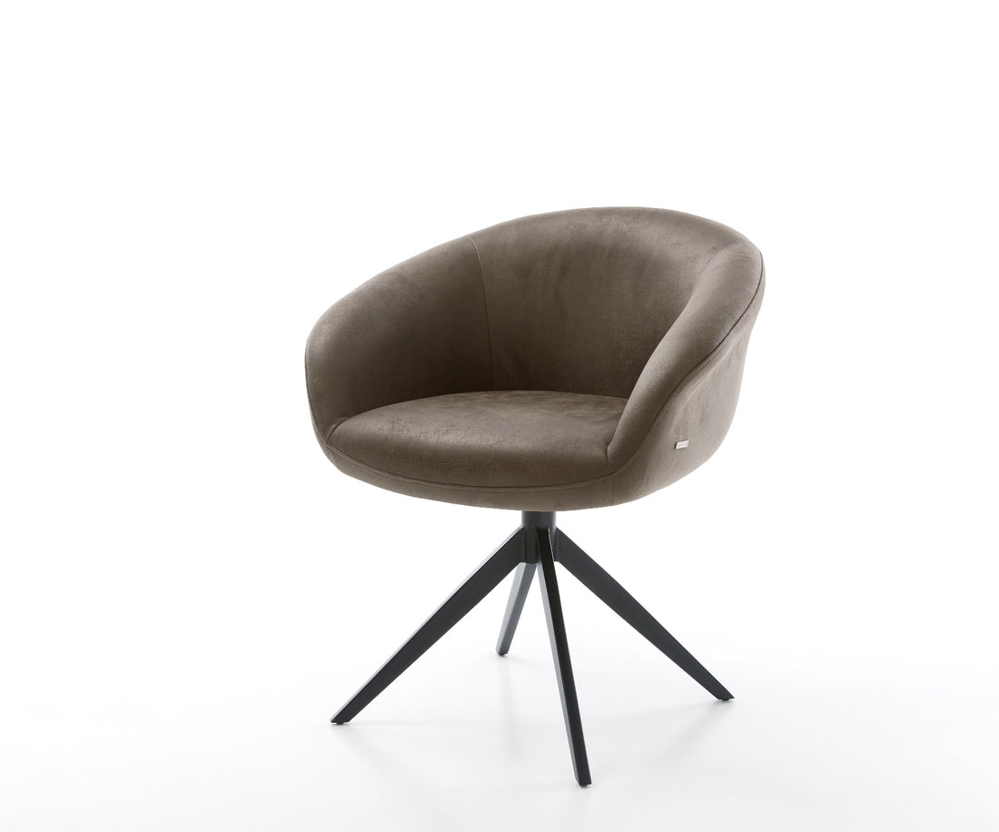 Dining Chair Vinka Microfiber Taupe Vintage Cross Base 360° Swivel With Rocking Function Black Pocket Springs