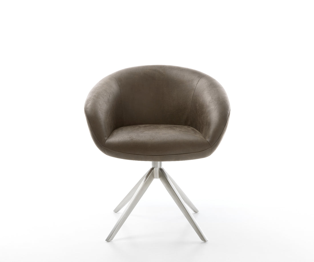 Dining Chair Vinka Microfiber Taupe Vintage Cross Base 360° Swivel Silver Pocket Springs