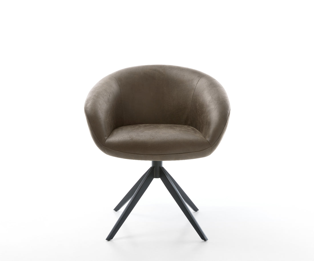 Dining Chair Vinka Microfiber Taupe Vintage Cross Base 360° Swivel With Rocking Function Black Pocket Springs