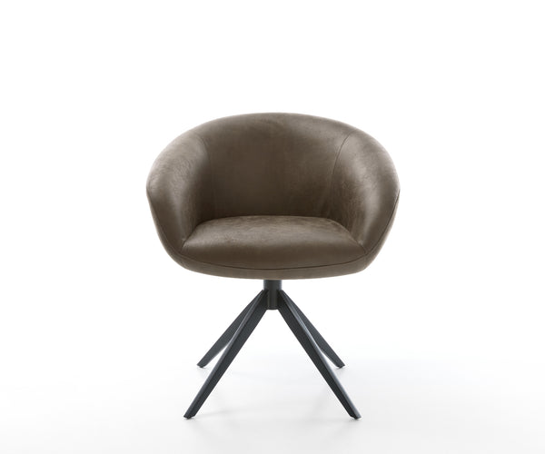 Dining Chair Vinka Microfiber Taupe Vintage Cross Base 360° Swivel With Rocking Function Black Pocket Springs