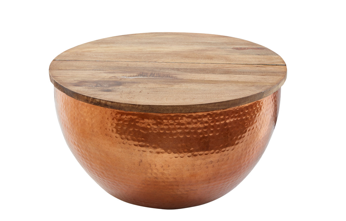 Round Coffee Table Orient Storage 60cm Mango Wood Copper