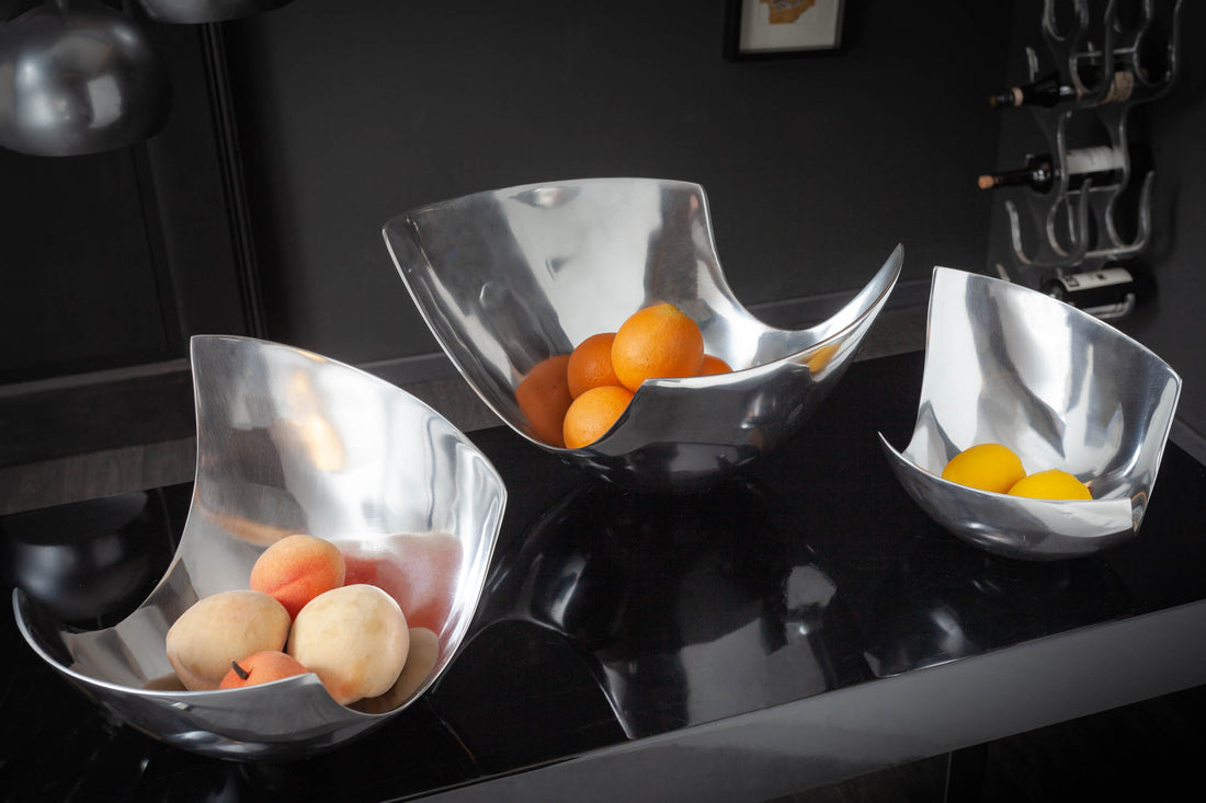 Decorative Bowl Abstract 30cm Polished Metal Silver