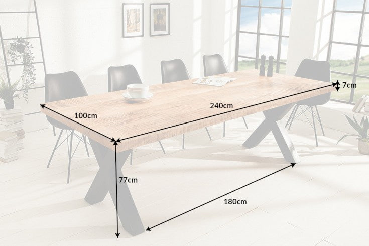 Dining Table Blacksmith 240cm Mango Wood Natural X-Frame