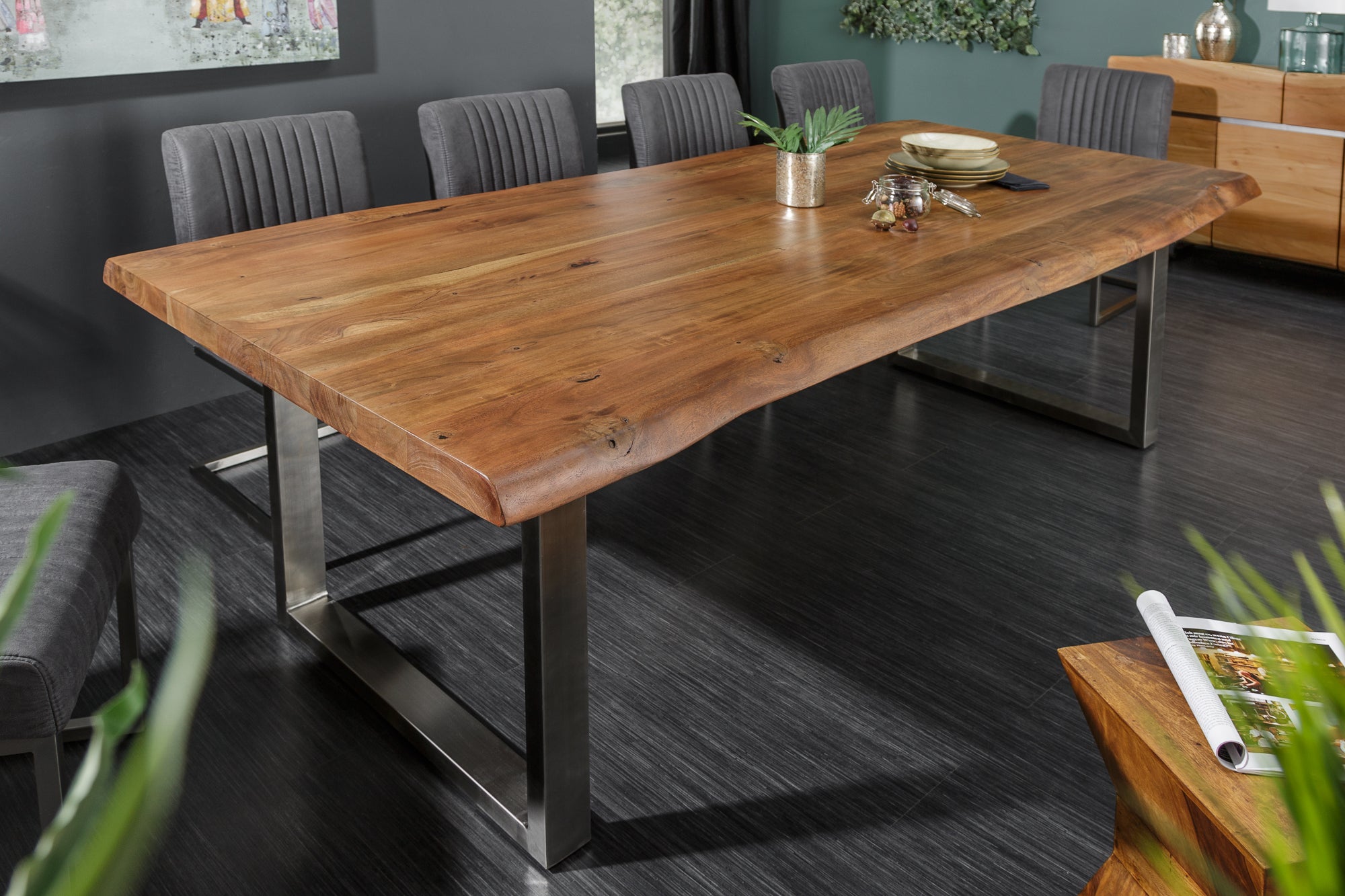 Dining Table Monolith 200cm Acacia Wood Honey 60mm Top