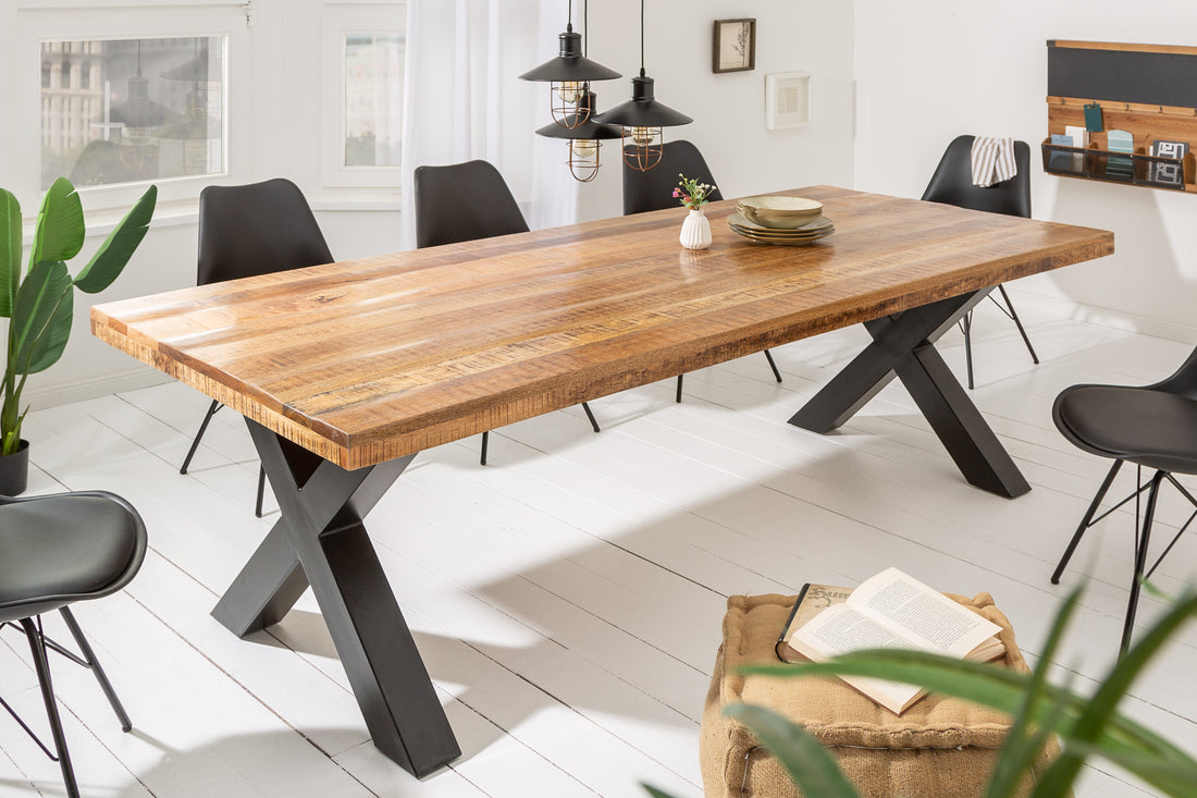 Dining Table Blacksmith 240cm Mango Wood Natural X-Frame
