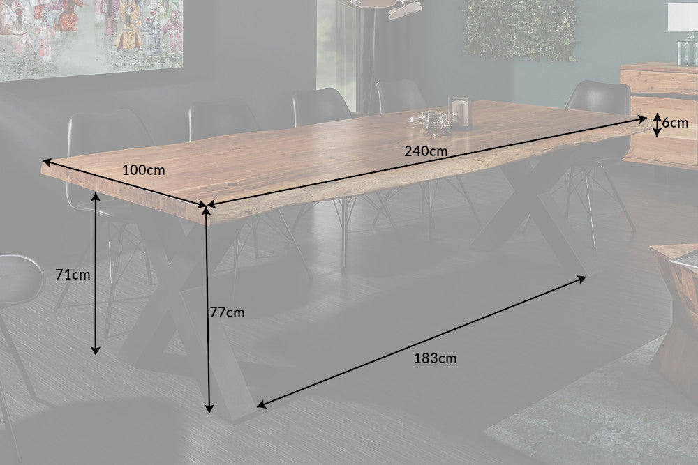 Dining Table Monolith 240cm Acacia Wood Honey X-Frame