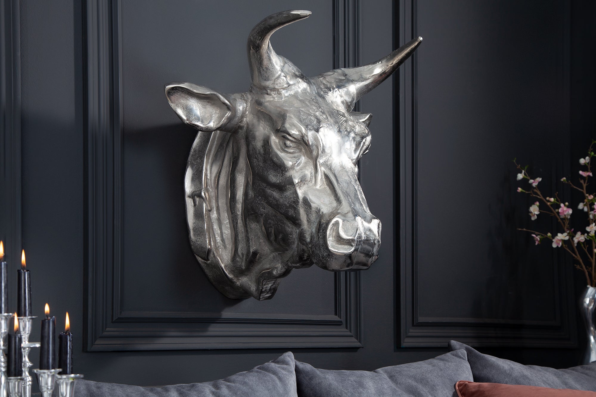 Bull Head Torero Decoration 65cm Silver