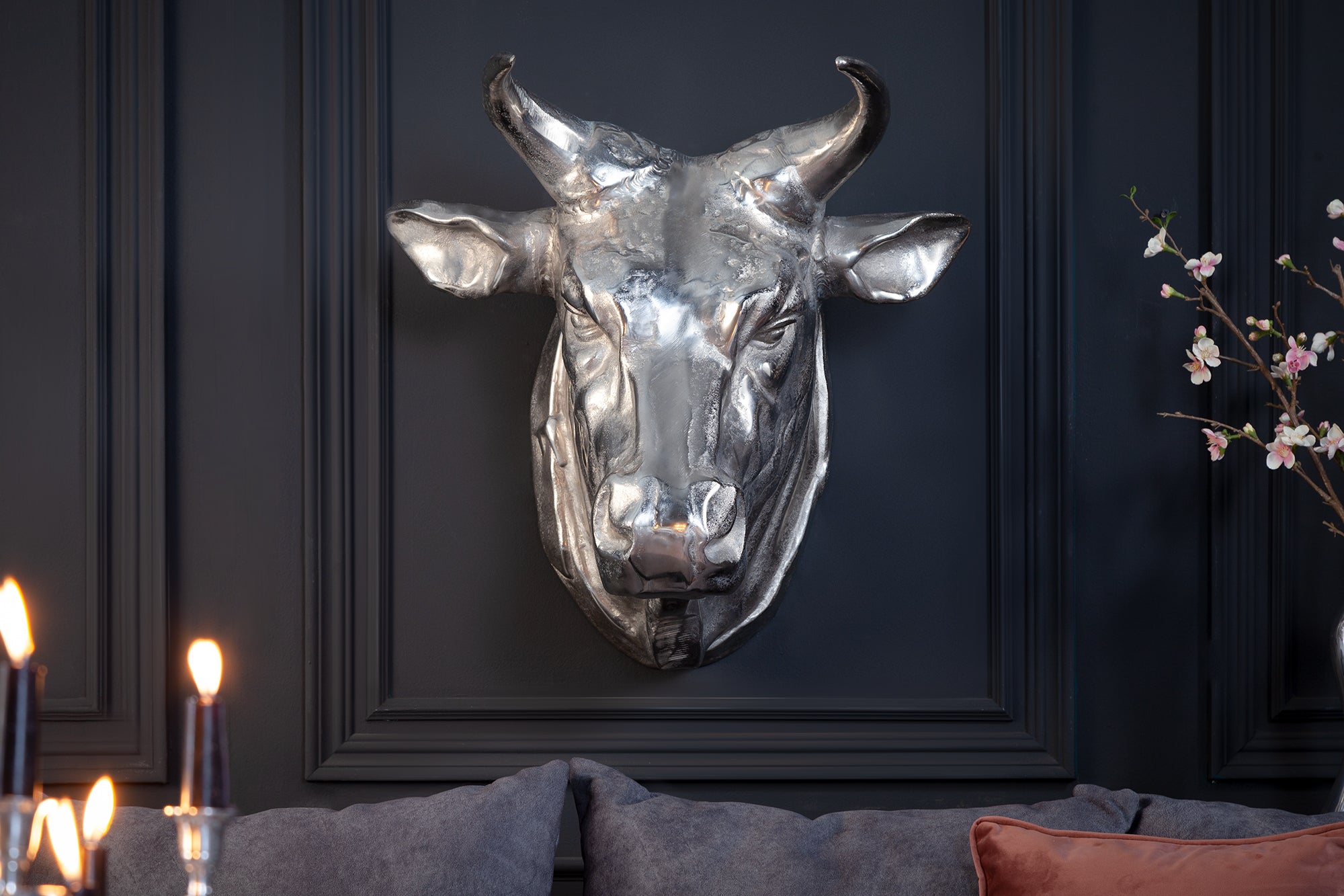 Bull Head Torero Decoration 65cm Silver