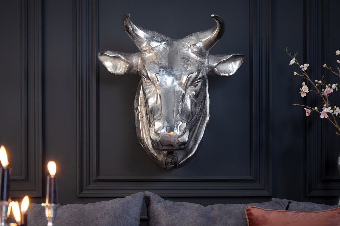 Decorative Bull Head Torero 65cm Metal Silver