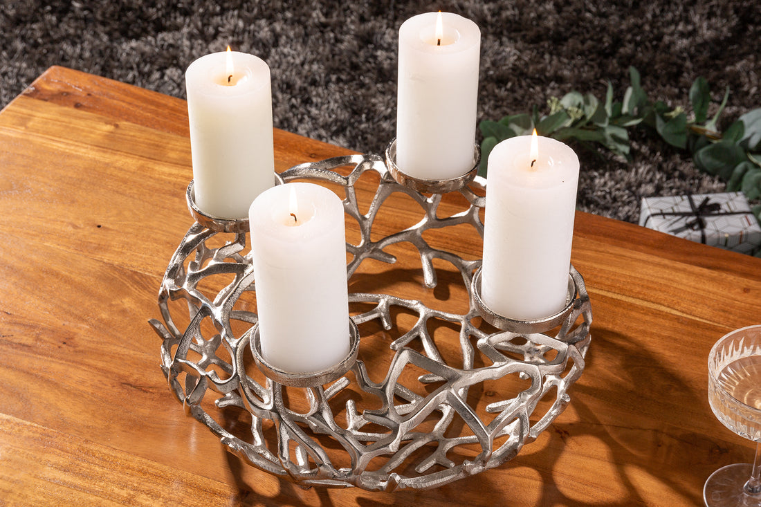 Candle Holder Abstract 38cm Metal Silver