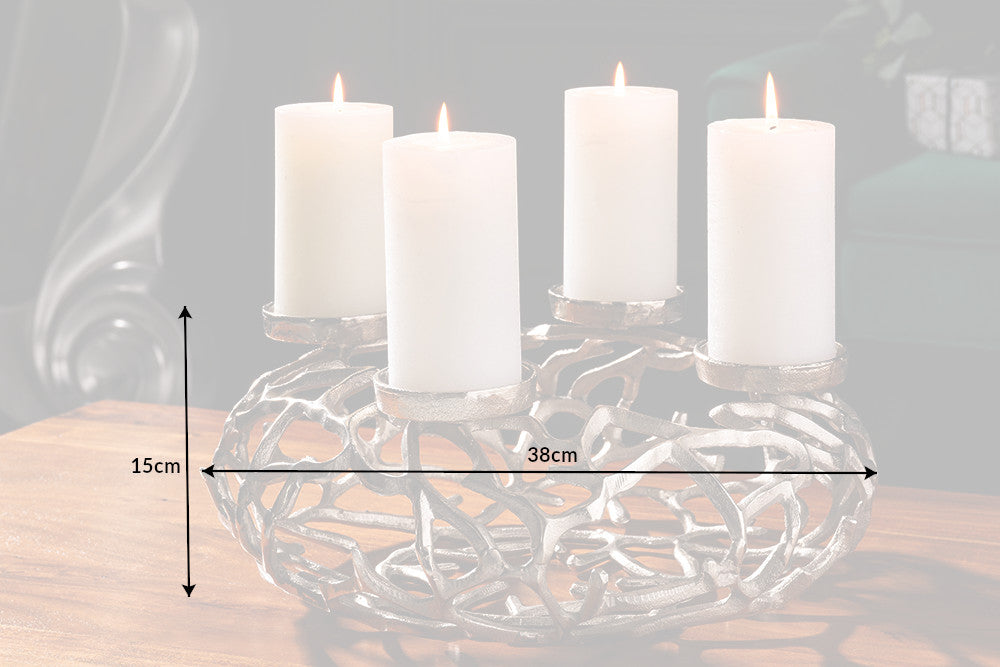 Candle Holder Abstract 38cm Metal Silver