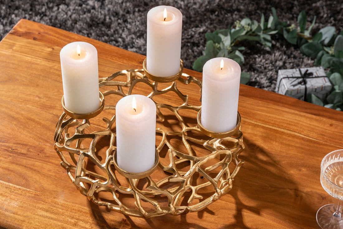 Candle Holder Abstract 38cm Metal Gold
