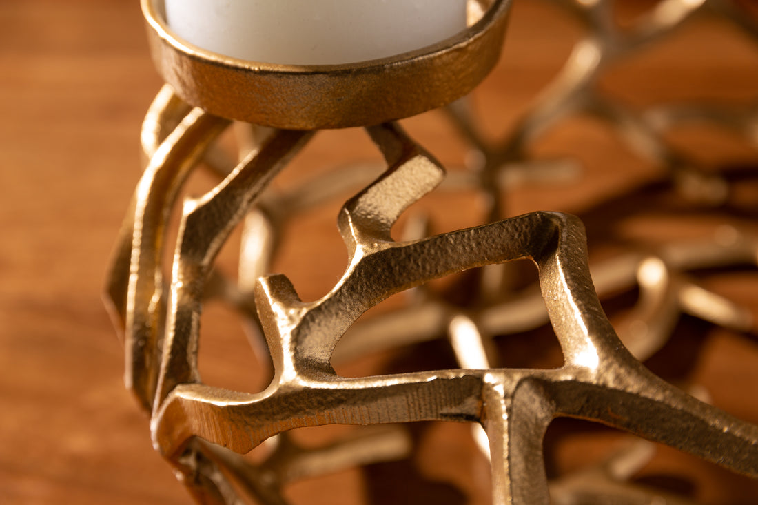Candle Holder Abstract 38cm Metal Gold