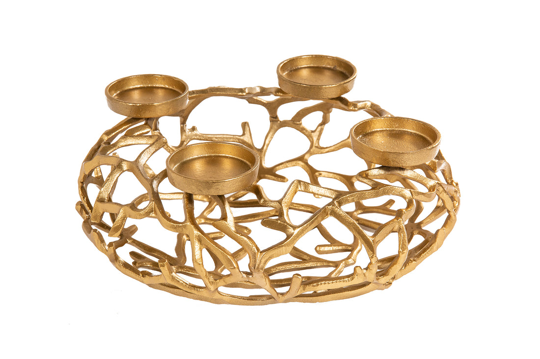 Candle Holder Abstract 38cm Metal Gold