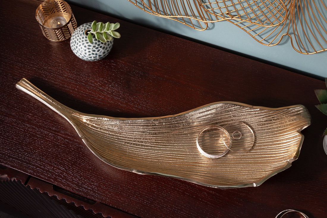 Decorative Bowl Abstract Leaf 64cm Metal Gold