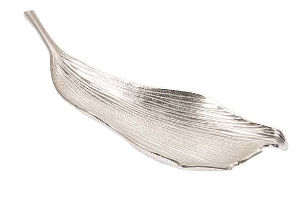 Decorative Bowl Abstract Leaf 64cm Metal Silver