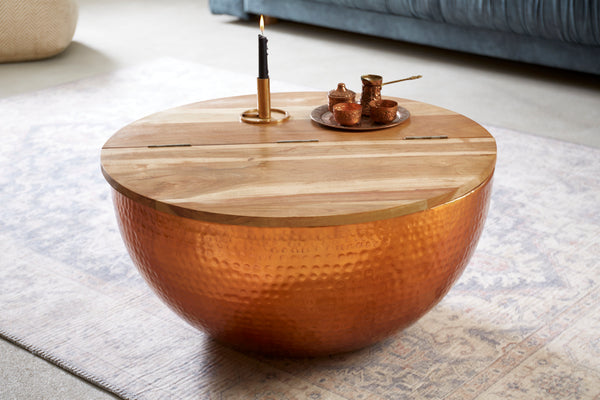 Coffee Table Orient Storage 60cm Mango Wood Copper