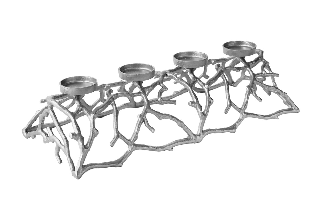 Candle Holder Abstract 60cm Metal Silver For 4 Candles