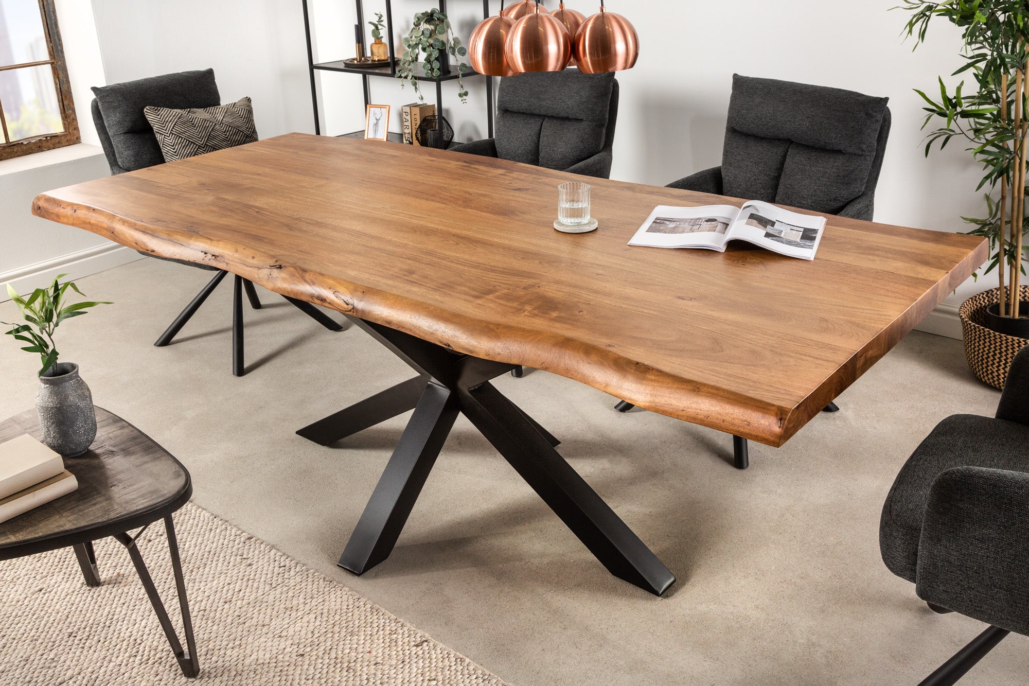 Dining Table Monolith Nature 220cm Acacia Wood Honey X-Frame