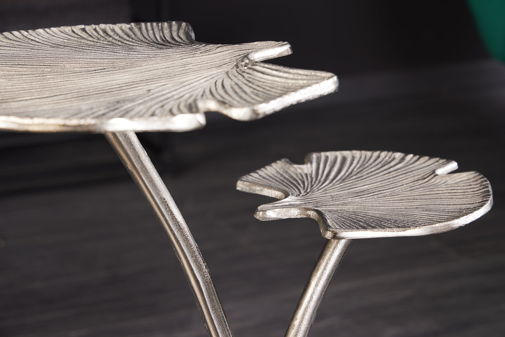 Side Table Ginkgo Double 56cm Metal Silver