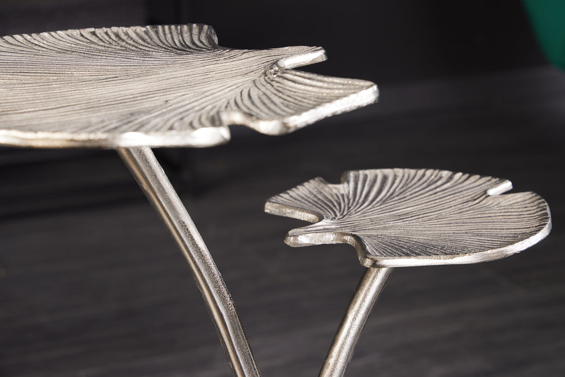 Side Table Ginkgo Double 56cm Metal Silver