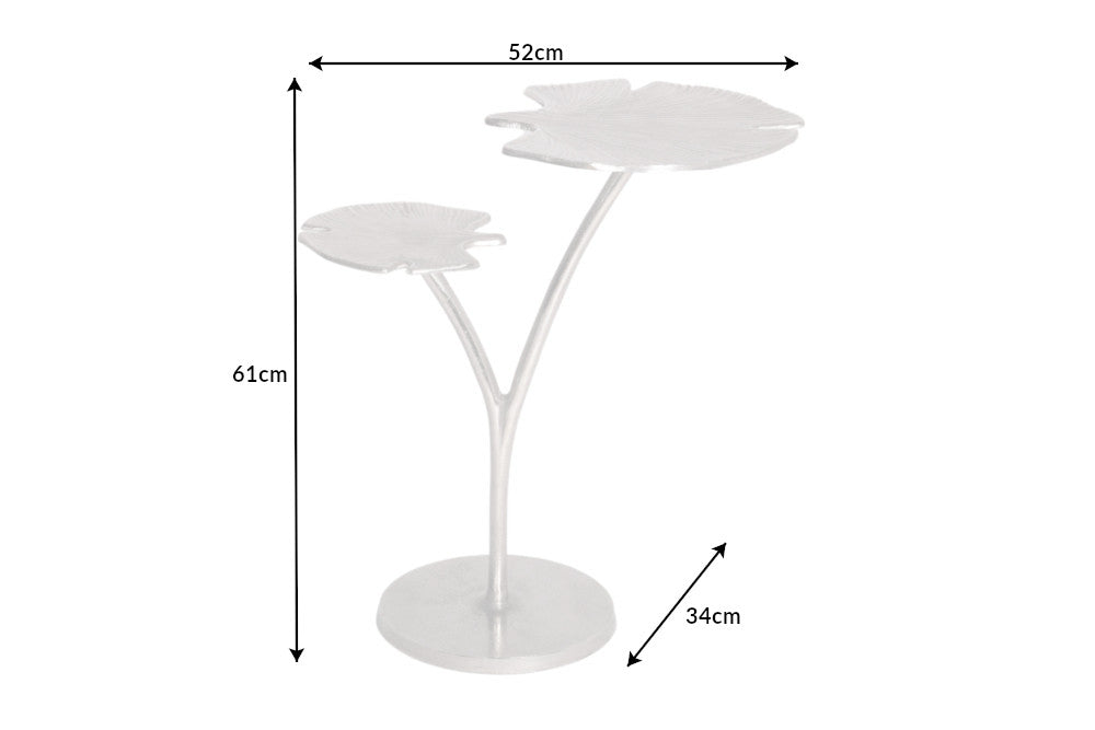 Side Table Ginkgo Double 56cm Metal Silver