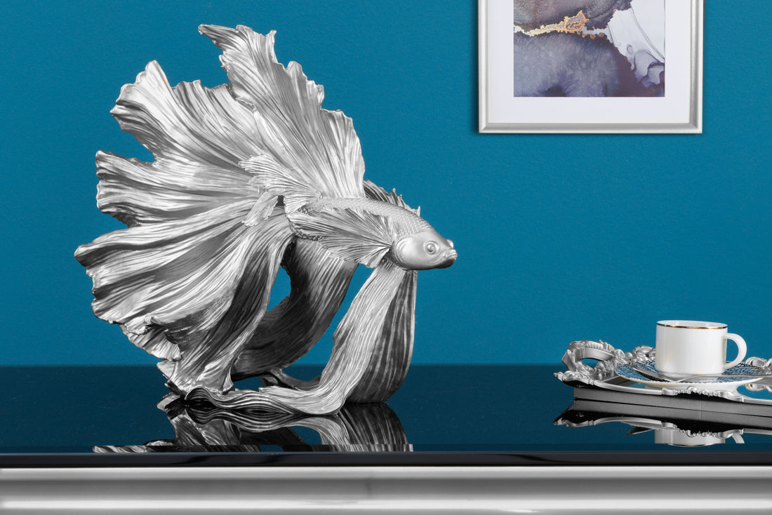Decorative Figure Fighting Fish Crowntail 35cm Silver Betta Fish