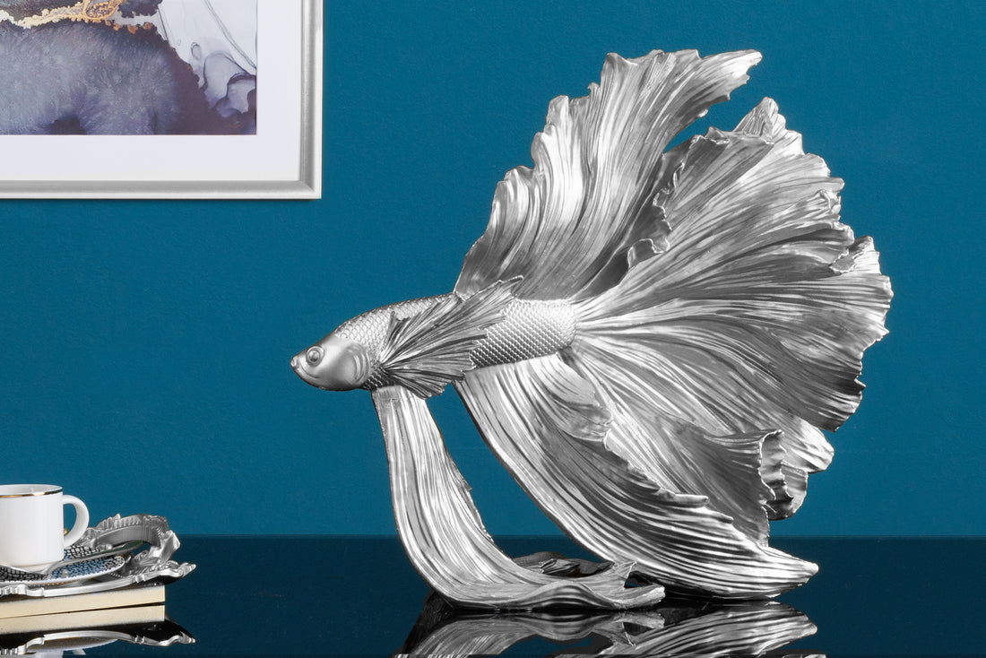 Decorative Figure Fighting Fish Crowntail 36cm Silver Betta Fish