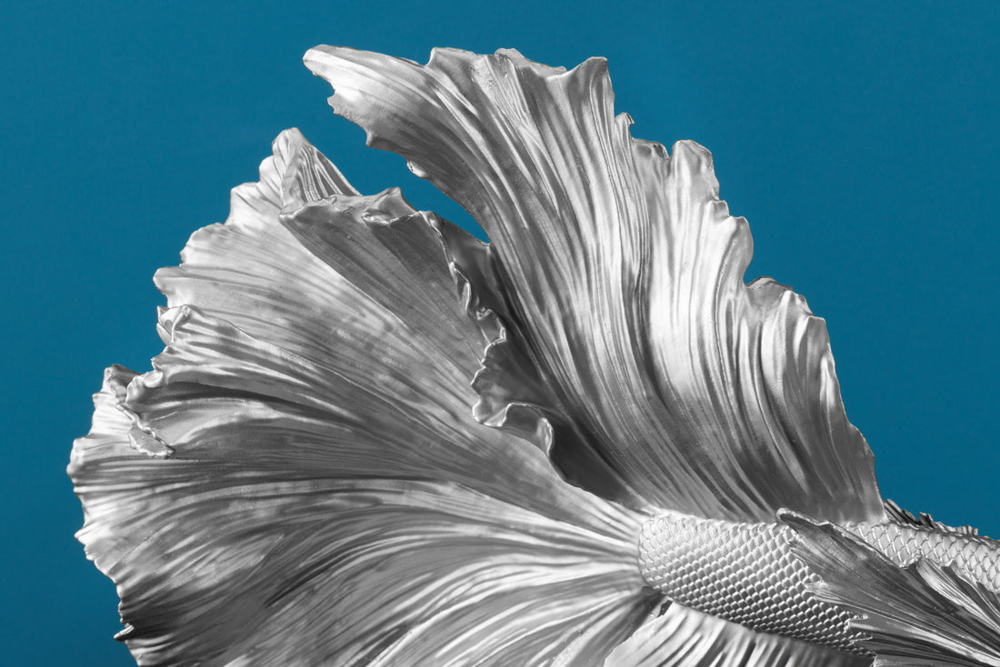 Decorative Figure Fighting Fish Crowntail 36cm Silver Betta Fish