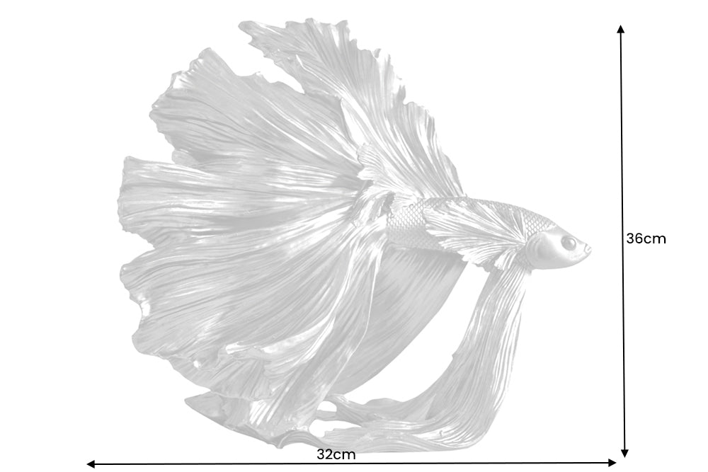Decorative Figure Fighting Fish Crowntail 36cm Silver Betta Fish