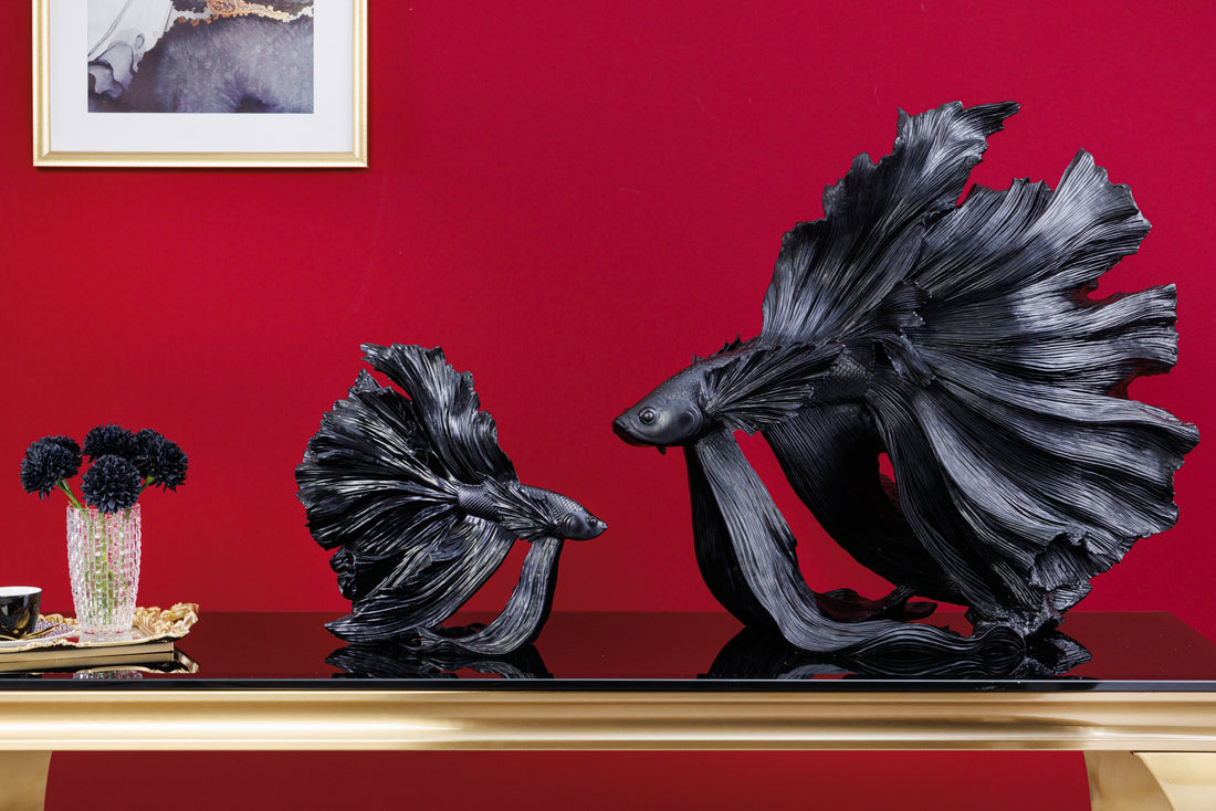 Decorative Figure Fighting Fish Crowntail 36cm Black Betta Fish