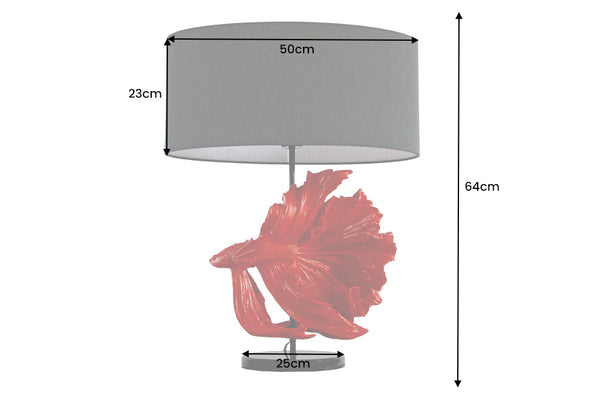 Table Lamp Crowntail 64cm Red Black Fabric Shade Marble Base