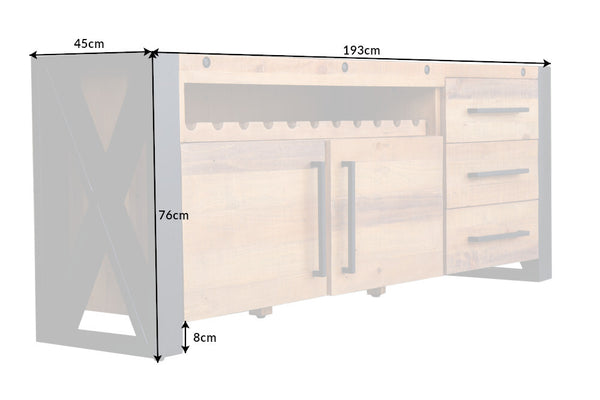 Sideboard Viking 193cm Pine Wood Brown