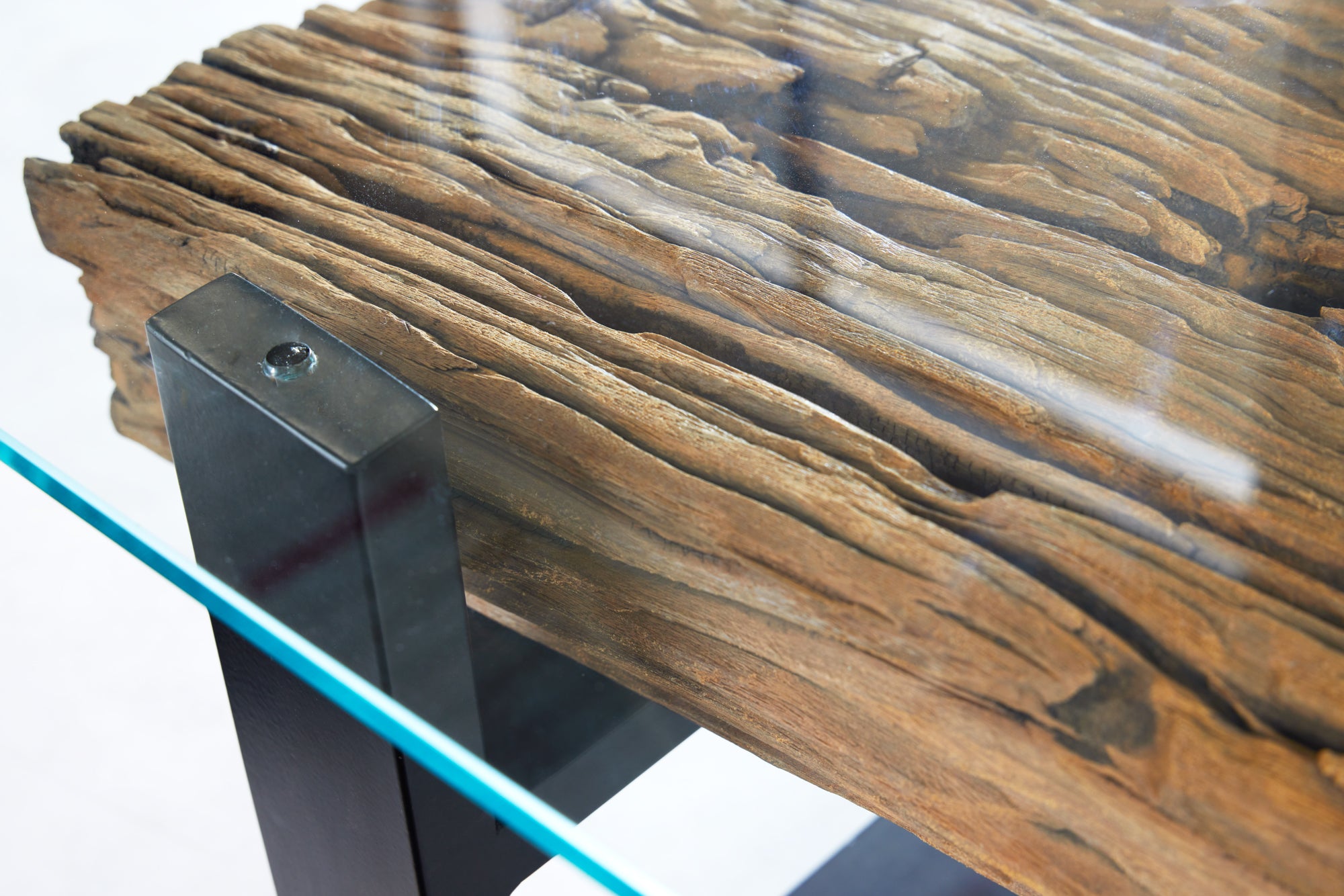 Coffee Table Barracuda 130cm Recycled Wood Brown Glass Top