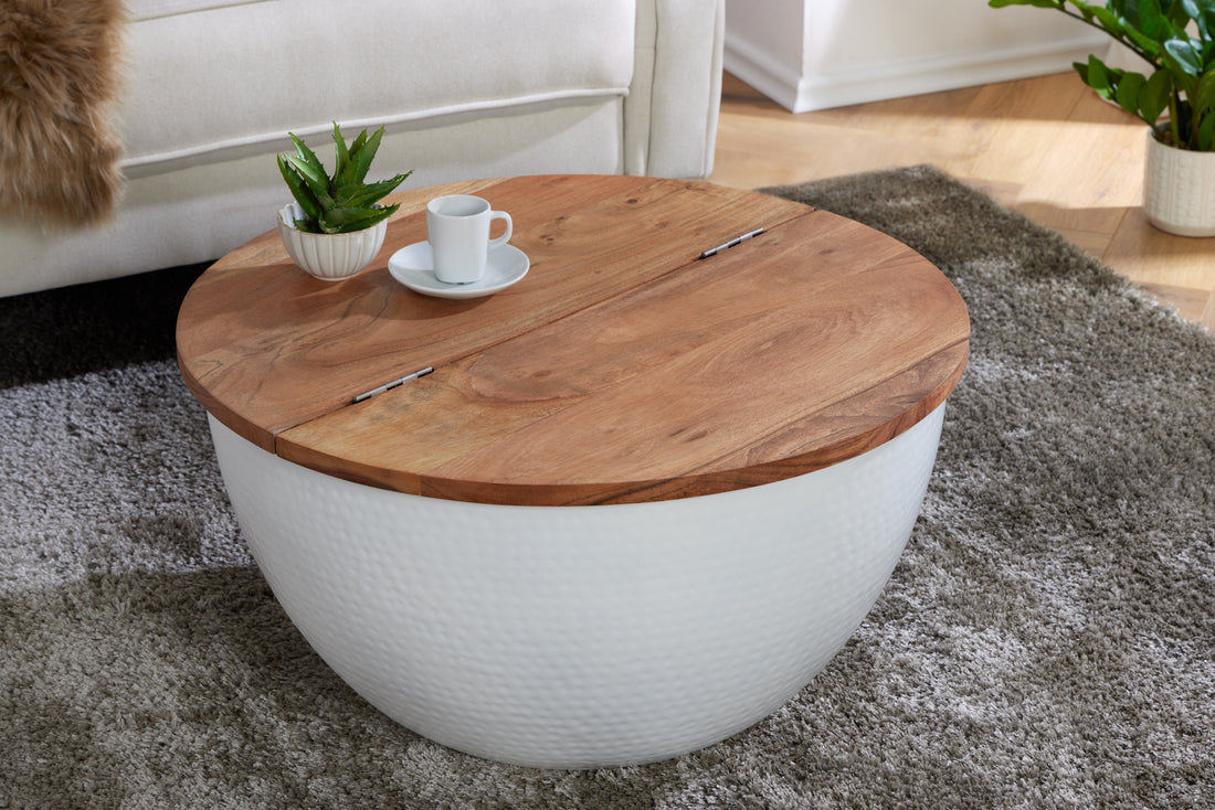 Coffee Table Orient Storage 60cm Acacia Wood White
