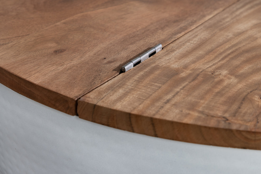 Round Coffee Table Orient Storage 60cm Acacia Wood White
