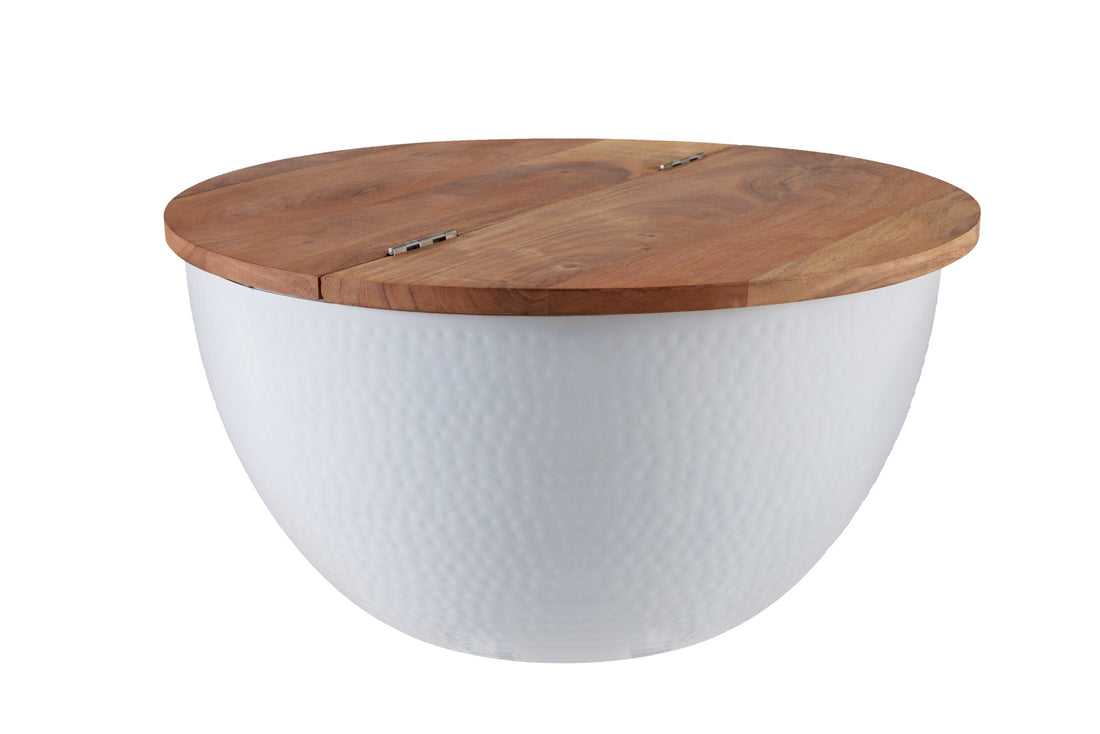Round Coffee Table Orient Storage 60cm Acacia Wood White
