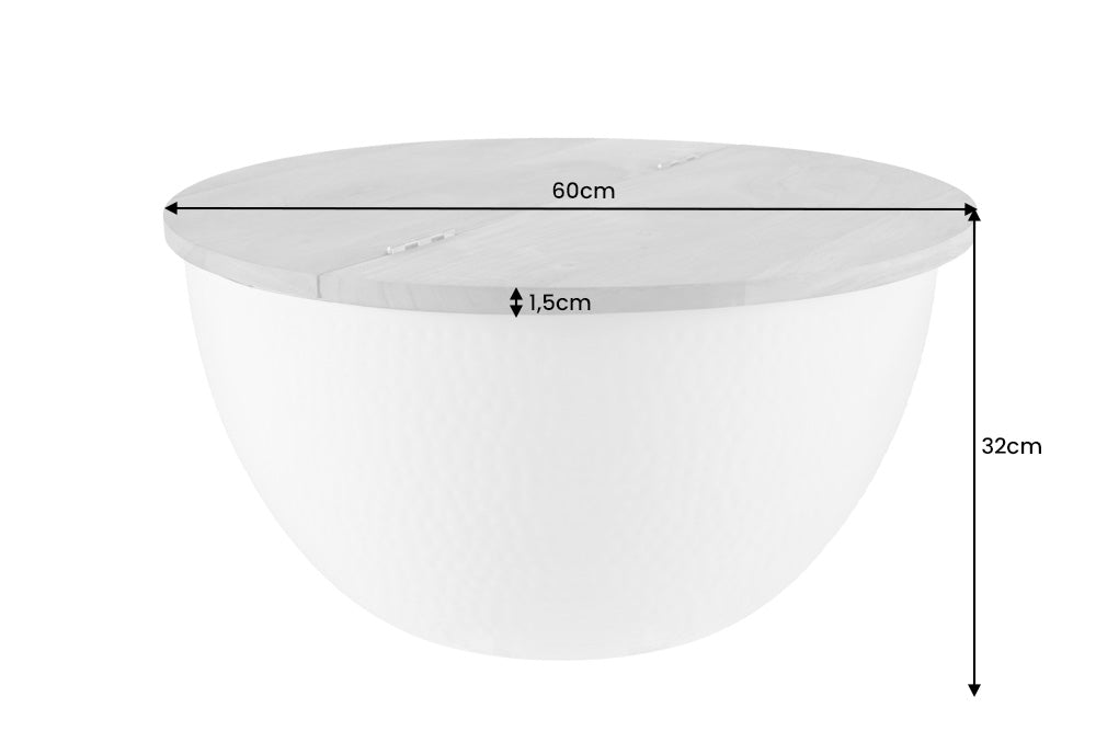 Round Coffee Table Orient Storage 60cm Acacia Wood White