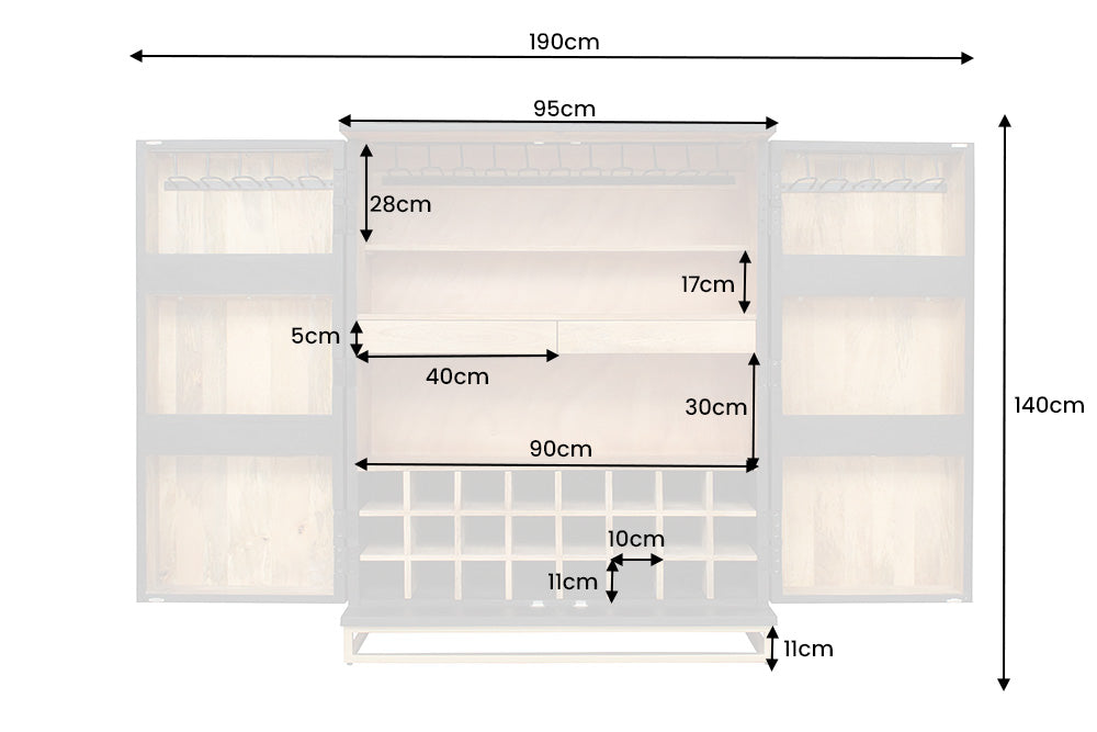 Bar Cabinet Golden Eye 140cm Mango Wood Black